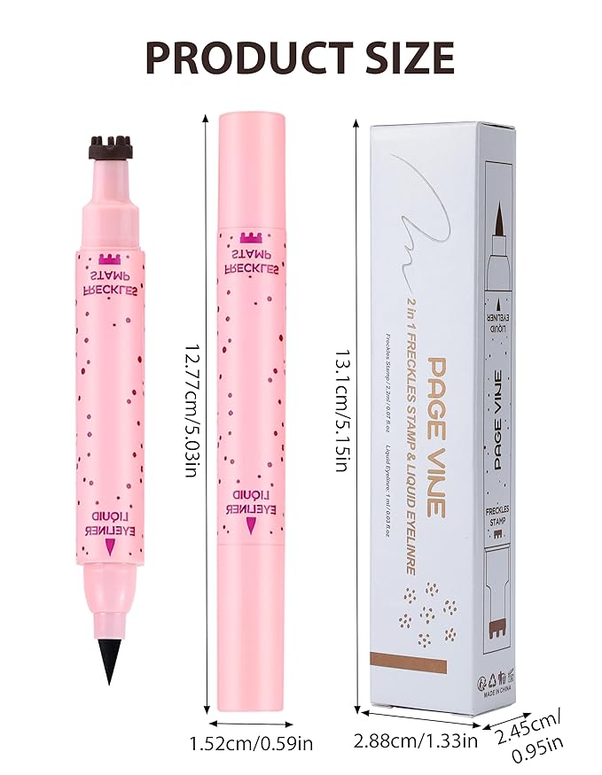 Erinde Waterproof Freckle Stamp Pen, Dual Ended Fake Freckle & Black Liquid Eyeliner, Long Lasting Quick Dry Faux Freckles Stamp Freck Pen for Natural Sunkissed Makeup, B1 LIGHT-Velvo Beauty