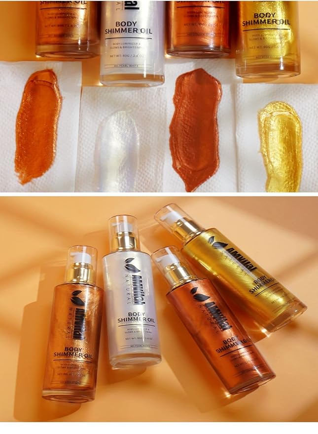 Shimmer Body Oil Rose Gold, Illuminator Highlighter for Face & Body Makeup Shine, Non-Sticky Body Moisturizing For All Skin Types, Fast Absorbing & lightweight Body Oil For Women-Velvo Beauty