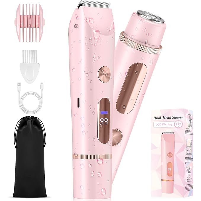 2025 Upgraded Bikini Trimmer for Women - 2 in 1 Dermave Bikini Shaver with LED Display, Dual Head Cordless Electric Shaver, IPX7 Waterproof Wet/Dry Body Hair Trimmer for Face, Body & Intimate Areas-Velvo Beauty