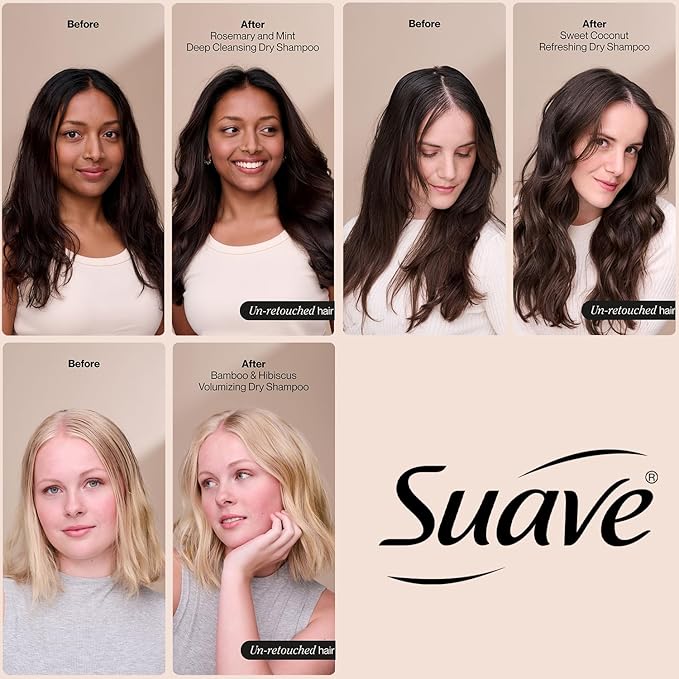 Suave+ Dry Shampoo Spray Variety 3-Pack – Invigorating Rosemary & Mint, Volumizing Bamboo & Hibiscus + Refreshing Sweet Coconut, 4.3 Oz Ea-Velvo Beauty