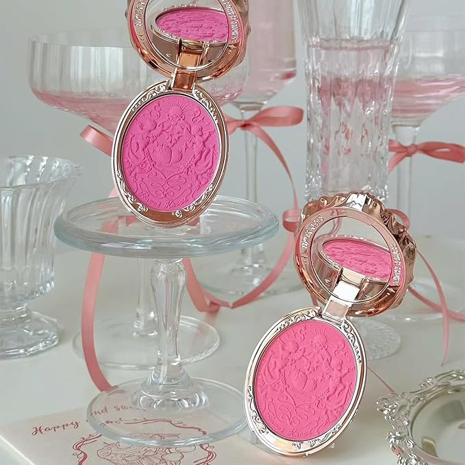Flower Knows Strawberry Rococo Embossed Blush;Berry Matte Finish;Buildable & Blendable Powder Blush for cheeks,Highly Pigmented;Natural Flush for All Skin Tones(G02 Little Cranberry,4.6g)-Velvo Beauty