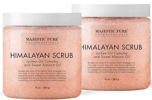 Majestic Pure Himalayan Salt Body Scrub with Lychee Oil, Exfoliating Salt Scrub to Exfoliate & Moisturize Skin, Deep Cleansing - 10 oz (Pack of 2)-Velvo Beauty