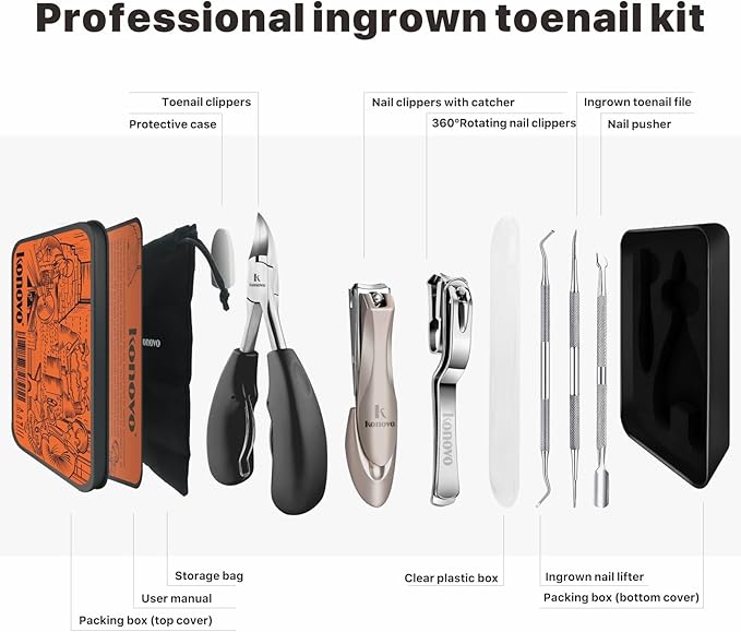 Toenail Clippers for Seniors Thick Toenails, Toe Nail Clippers Adult Thick Nails Long Handle, Professional Heavy Duty Nail Clippers 6Pcs Black-Velvo Beauty