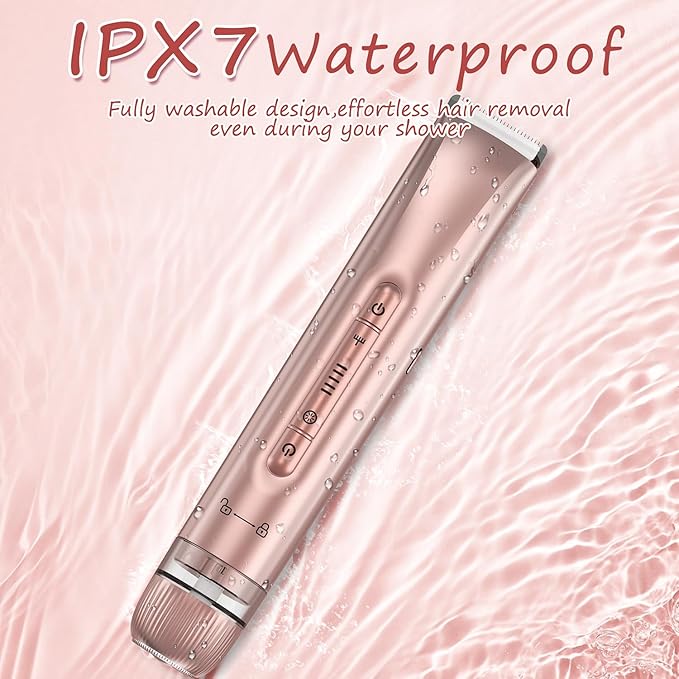 Bikini Trimmer for Women - 2 in 1 Electric Body Hair Trimmer for Silky Skin, Cordless Body Shaver for Travel, IPX7 Waterproof & Easy to Clean, Replaceable Ceramic Blade Heads, Rose Gold-Velvo Beauty
