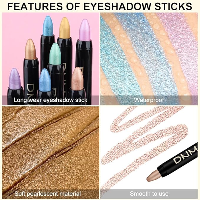 Kaely 8Pcs Cream Eyeshadow Stick Set for Older Women, Desert Mocha Beige Gold Light Purple Pink Sky Dazzling Blue Geen, Matte Shimmer Eyeliner Eye Shadow Sticks Palette Makeup, sombras para ojos
