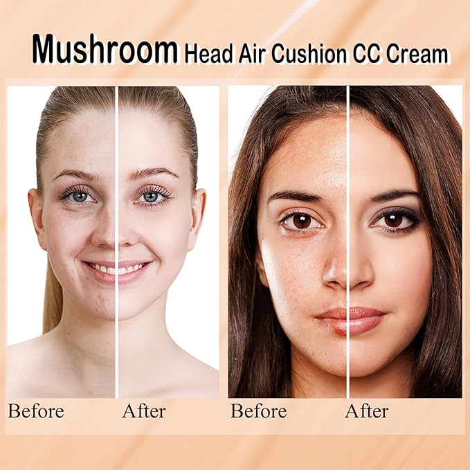 2 PCS Mushroom Head Air Cushion CC Cream Nature Foundation,Foundation Brush Powder Brush,Moisturizing Concealer, Bright Makeup Base Long Lasting with Mushroom Makeup Sponge (2PCS #01 Ivory)-Velvo Beauty