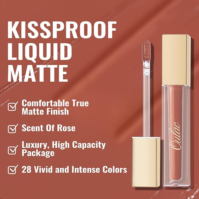 Oulac Matte Liquid Red Lipstick for Women, Orange-Brown Tones Red Lip Gloss Long Lasting, Highly Pigmern Lip Color with Vitamin E & Rose Oil, Waterproof, Vegan & Cruelty-Free M04-Velvo Beauty
