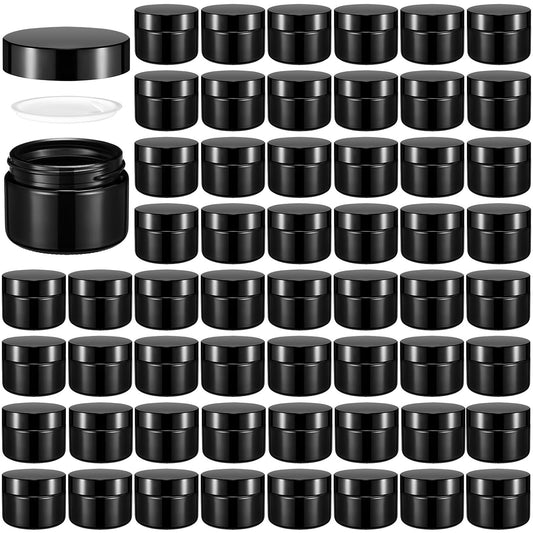 Domensi 100 Pcs 1 oz Glass Jars with Lids Bulk Round Glass Cosmetic Jars Lids 1 oz Small Travel Containers with Inner Liner for Lotions Powders Ointments Sample Cream(Black,Black)-Velvo Beauty