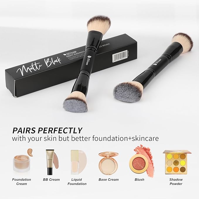 DUcare Foundation Brush Contour Bronzer Double Ended Makeup Brush for Blending Liquid Powder Concealer Cream Blush Buffe Black-Velvo Beauty