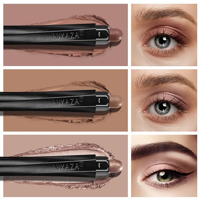 3Pcs Neutral Brown Eyeshadow Stick Set, Matte And Shimmer Creamy Eyeshadow Pencil, Shiny Pink Shadow, Waterproof Long Lasting Smoky Eye Makeup-Velvo Beauty