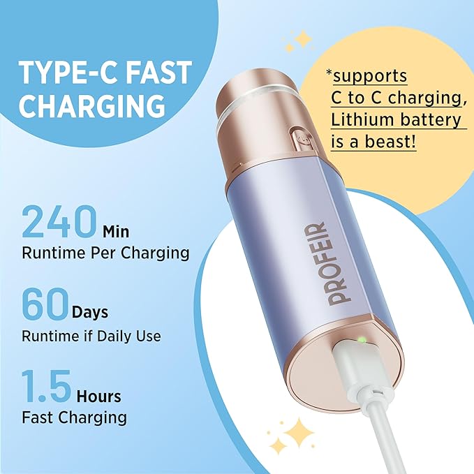 Facial Hair Removal for Women: Electric Hair Removal Device - Rechargeable Painless Face Razor for Chin Upper Lip Peach Fuzz with Light (Blue Gold)-Velvo Beauty