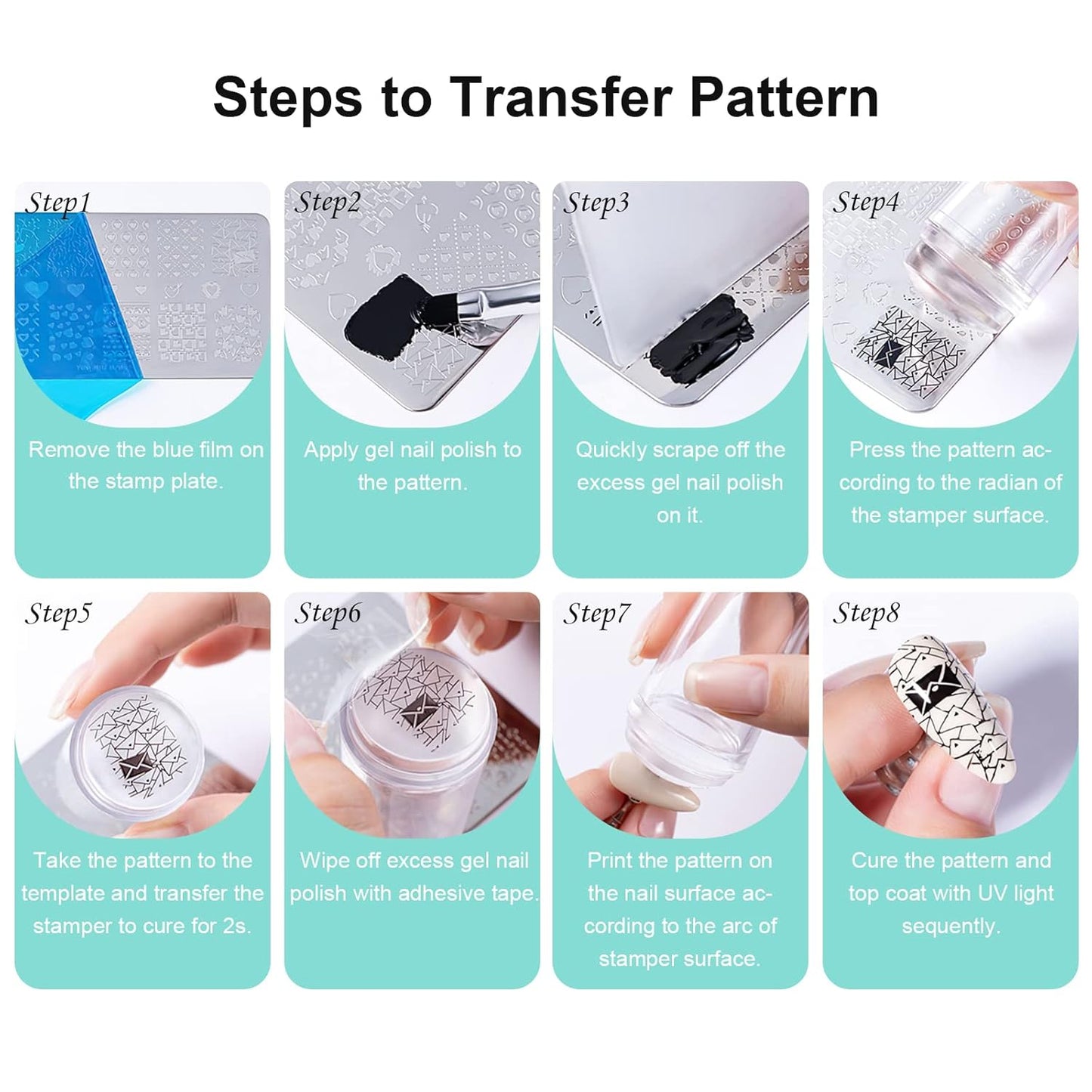 X&D Nail Art Stamper Clear Jelly Nail Art Stamping Transparent Silicone Rubber Nail Polish Stamper with Acrylic Scraper, Spare heads, Stainless Steel Plate Kit for French Tips and Transfer Images B-Velvo Beauty