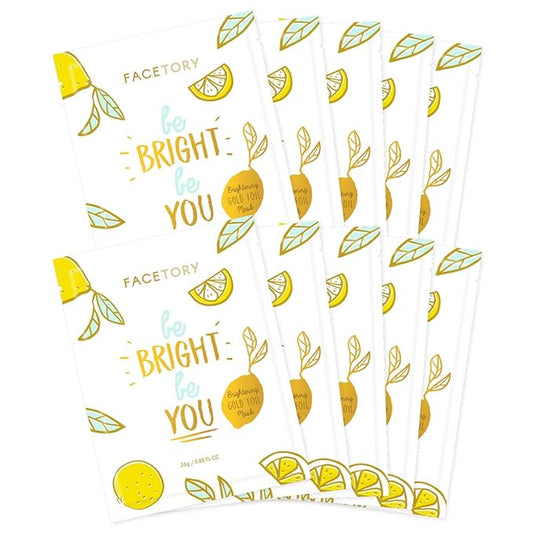 FACETORY K Beauty Face Mask Skin Care - BE BRIGHT BE YOU BRIGHTENING Sheet Mask with Gold Foil & Lemon Fruit | Glowing Gold Brightening Face Mask (10 Pack)-Velvo Beauty