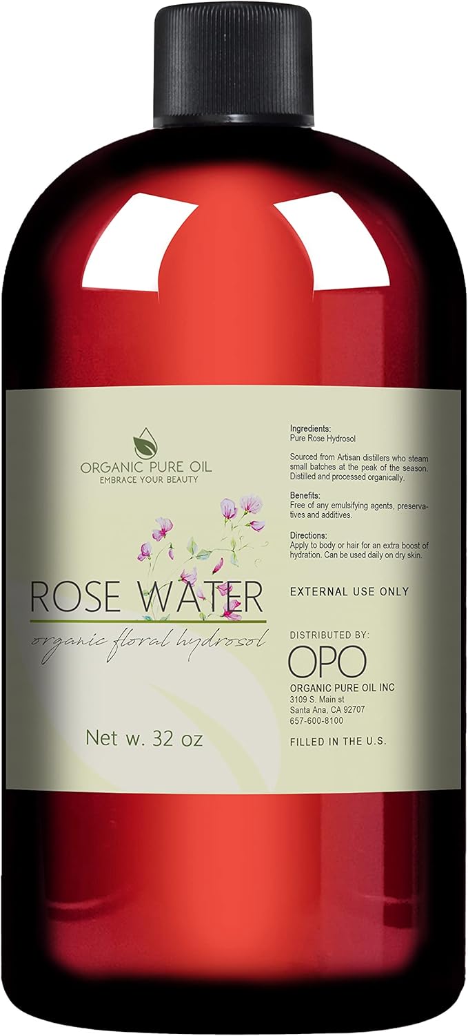 32 oz Rose Hydrosol Water – 100% Pure Rosewater Spray Mist Bulk – Hydrating Face Toner Rose Water for Skin and Hair Linen Spray for Sheets Room Freshener Body Spray Refill by Organic Pure Oil-Velvo Beauty