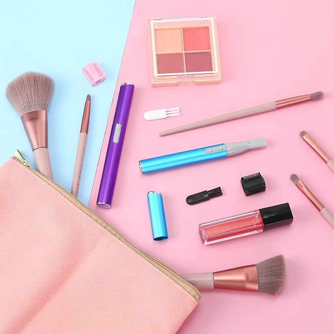 Chumia 2 Pcs Electric Eyebrow Trimmer Women Precision Face Razors Mini Shaver with Comb Christmas Women Gift Battery Operated Personal Epilator for Face Neck Fuzz Lips Leg(Sky Blue, Purple)-Velvo Beauty