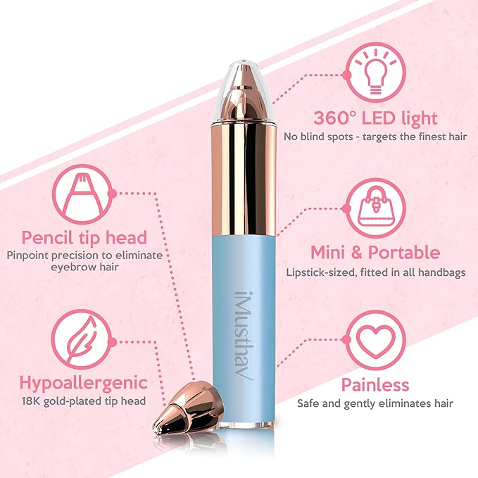 Portable Flawless Eyebrow Hair Remover for Women – Painless, Fast & Precise Flawless Electric Razor & Epilator for Eyebrow, Nose, Ear Hair Removal – 18K Gold-Plated, 360° LED Light-Velvo Beauty