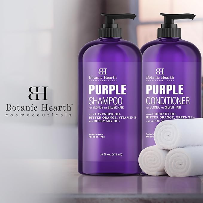 Botanic Hearth Purple Shampoo And Conditioner Set | For All Shades Of Blonde, Silver And Gray Hair | Enhances Highlights | Sulfate Free, Paraben Free, 16 Fl Oz Each-Velvo Beauty