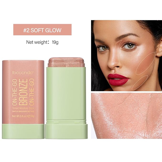 On-The-Go Bronzer Stick,Multi-Use Cream Contour Stick,Natural Long Lasting Face Bronzer,Smooth Highlighter Contour Stick,Bronze Contour Makeup Facial Shaping,02 Soft Glow-Velvo Beauty