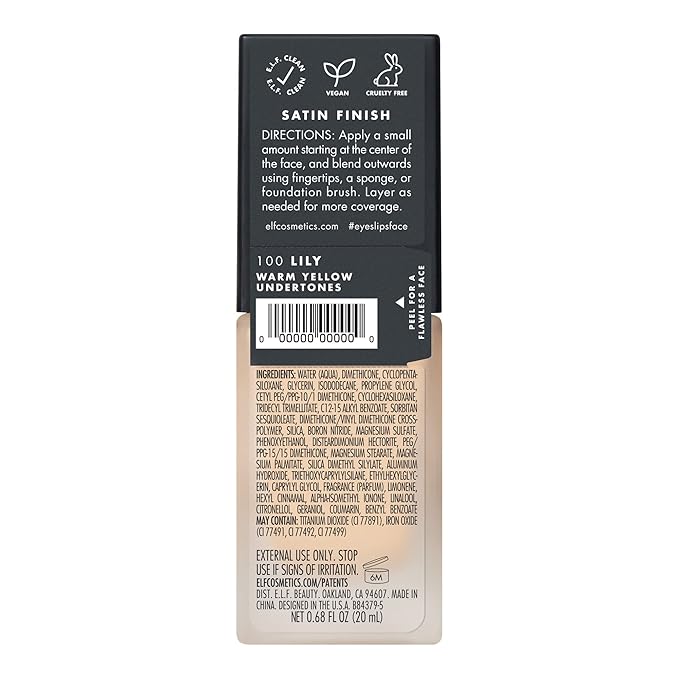 e.l.f. Flawless Finish Foundation, Lightweight & Medium Coverage, Semi-Matte Finish, Lily, 0.68 Fl Oz (20mL)-Velvo Beauty