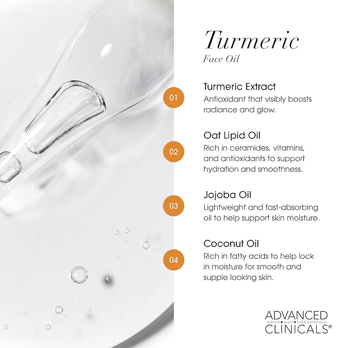 Advanced Clinicals Turmeric Oil Serum For Face | Facial Skin Care Serum With Jojoba + Coconut Oil To Improve Appearance Of Dark Spots & Uneven Skin Tone | Antioxidant Dry Skin Moisturizer, 1.8 Fl Oz-Velvo Beauty