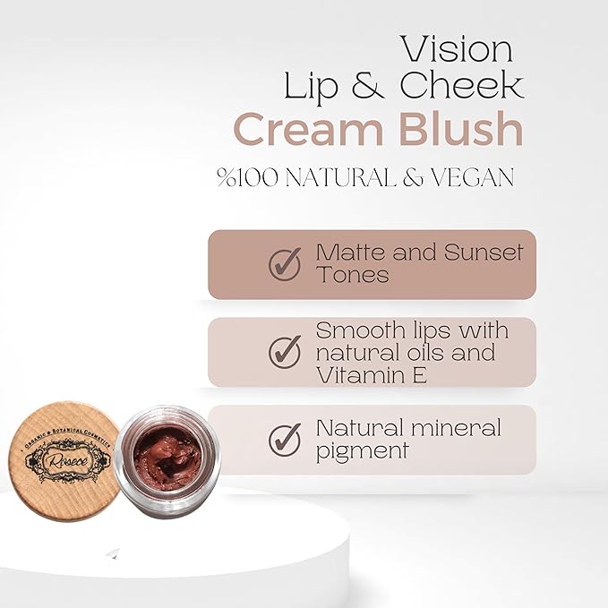 2-in-1 Cream Cheek Blush + Lip Color | Natural Mineral pigment | Soft Lips with natural oils and Vitamin E | 100% Plant ingredients, Vegan (Sunset Tones/Matte-Vision, 0.25fl oz)-Velvo Beauty