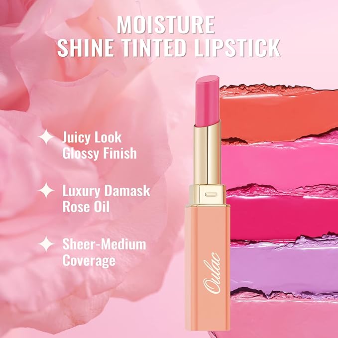 Oulac Coral Peach Red Lipstick for Women - Moisturizing Lip Stick Red, Glossy Tinted Lip Balm, Sheer Shine Juicy Finish, Lightweight and Hydrating Formula for Dry Lip Care, Vegan 2.2g/0.07oz (04)-Velvo Beauty