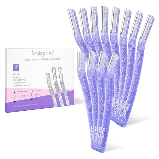Women’s Dermaplane Razor for Face & Eyebrow - Anti-Cutting Japanese Blades for Eyebrow and Facial Hair Removal, Achieve Silky Skin and Perfect Brows (Purple, 12 Count)-Velvo Beauty