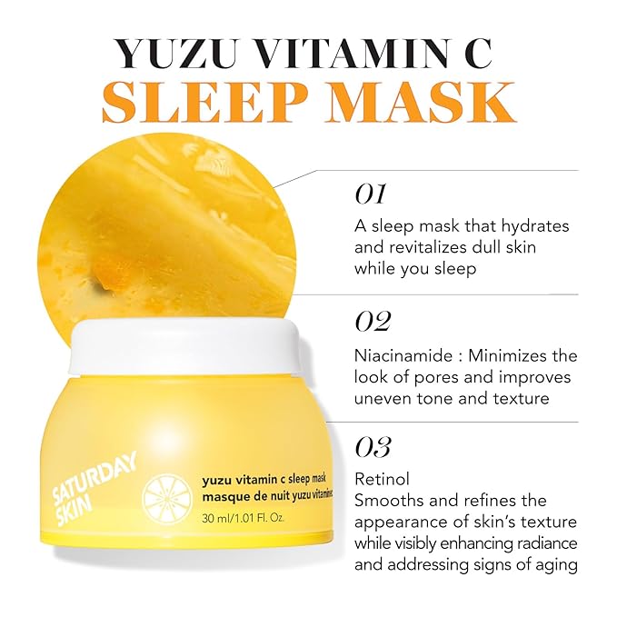 Saturday Skin 3-Piece Skin Care Set Yuzu Vitamin C Sleep Mask Yuzu Vitamin C Bright Toner and Eye Cream Overnight Facial Masks Korean Beauty Best Vitamin C Skincare Set-Velvo Beauty