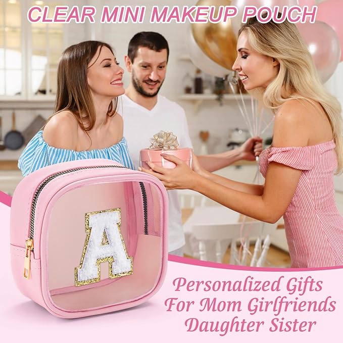 YOOLIFE Mini Initial Makeup Bag | Travel Toiletry Bag | Clear Makeup Bag | Travel Essentials Gifts for Women Teen Girlfriend Teacher Birthday Gifts | Clear Toiletry Bag Small Mini Cosmetic Bag Pink M-Velvo Beauty
