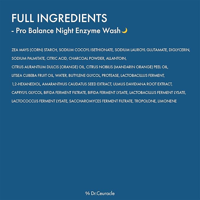 Dr.Ceuracle Pro Balance Enzyme Powder Face Wash - Korean Day and Night Natural Enzyme Powder Face Wash for Deep Pore Cleansing, Sebum Removing, pH Skin Balancing Care (Night Wash)-Velvo Beauty