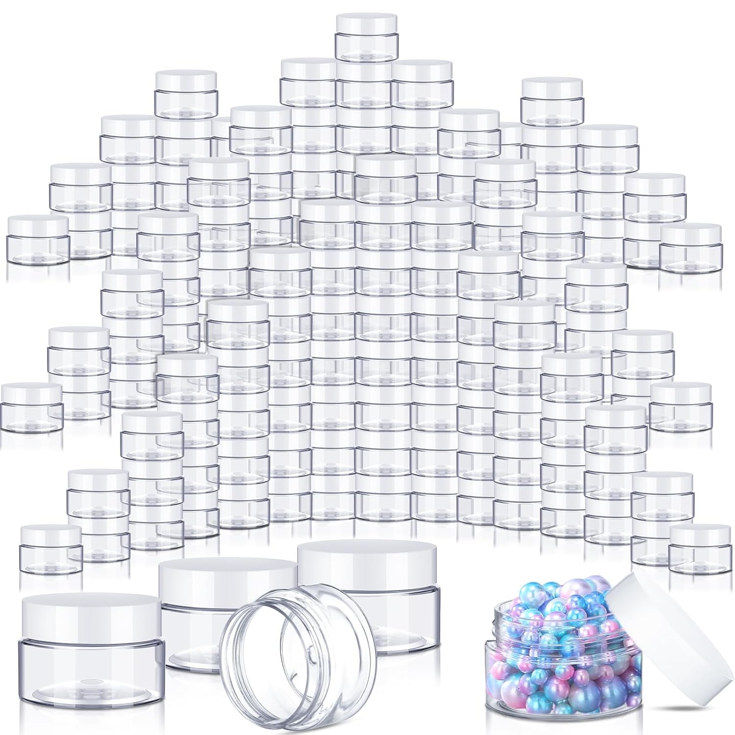 200 Pcs 1 oz Empty Bulk Plastic Container Jars with Lid Leak Proof Round Plastic Jars Small Cosmetic Travel Containers for Storage Makeup Creams Lotion Ointments, White-Velvo Beauty