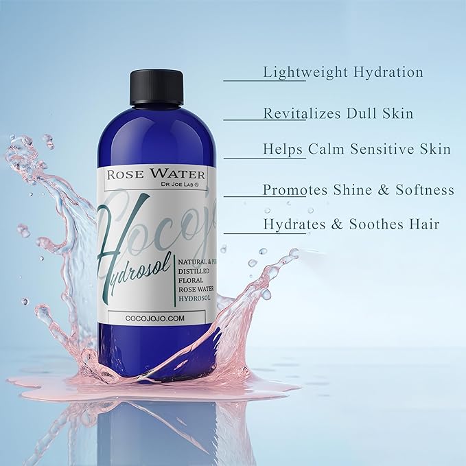 Rose Hydrosol Water Spray Toner 32 oz for Face Hydrating Mist Hydration Pure & Natural Rosewater Hydrosol All Skin Types Face Skin Pores Body Locs Cleansing Bulk Refill COCOJOJO - Packaging May Vary-Velvo Beauty