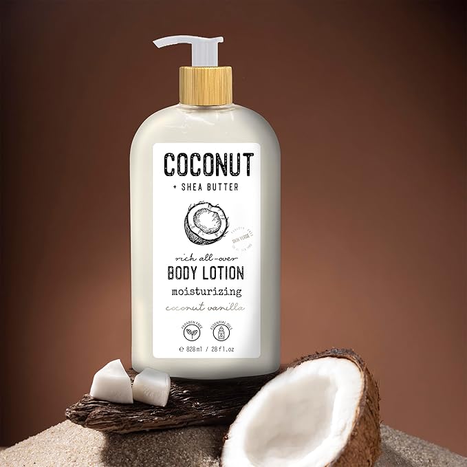 Skin Verse Body Lotion, Goat Milk, Almond Oil Body Lotion, Softening, Almond Vanilla, Coconut, Shea Butter Body Lotion, Moisturizing, Coconut Vanilla, 28 fl. oz. | Home and Body Co-Velvo Beauty