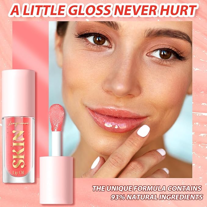 Big Brush Head Lip Glow Oil Plumping Tint, Tinted Lip Balm Transparent Lip Care, Moisturizing Non-sticky Fresh Shiny Texture Lip Oil - Strawberry (Pink)-Velvo Beauty