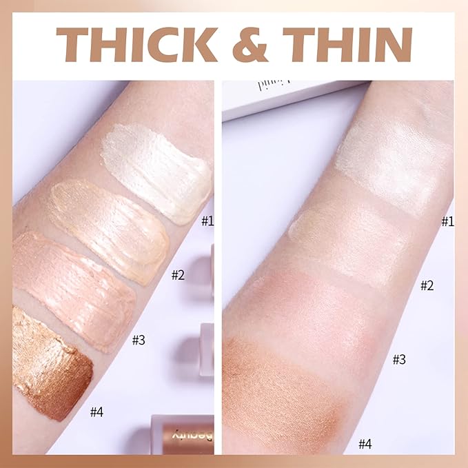 Erinde Liquid Highlighter Makeup, Face Highlighter Bronzer Makeup Stick, Natural Glossy Finish, Lightweight Blendable Silky Smooth Cream Face Illuminator Makeup, Cruelty-free, 04# CANDLELIGHT-Velvo Beauty