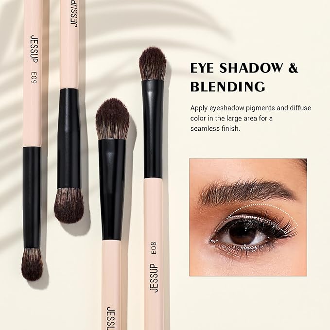 Jessup Makeup Brushes 5pcs Double Ended Eyeshadow Brush Contour Blending Eyeliner Eye Shader Brush, Vegan Fiber Precision Eye Brush Set Peach Dust T509-Velvo Beauty
