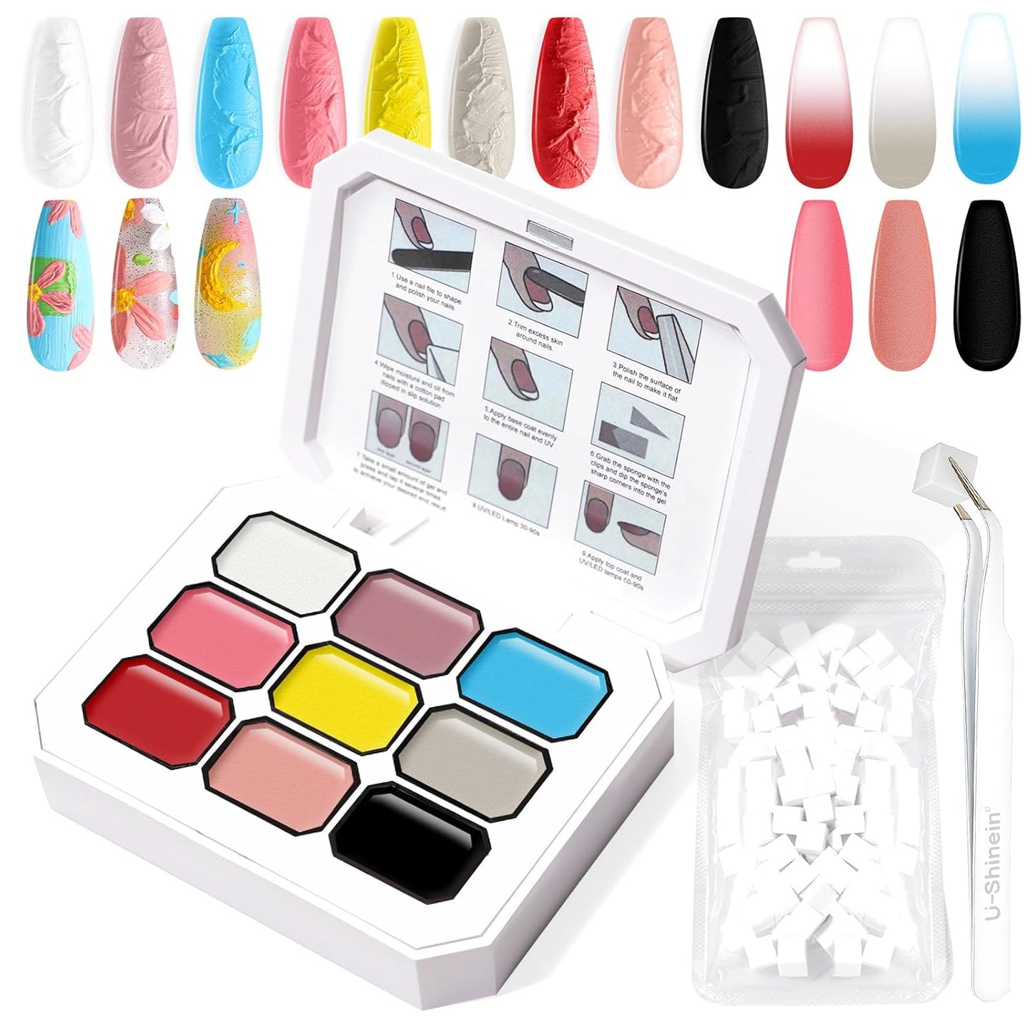 Gradient Painting Gel, 9 Colors Ombre Gel 3D Sculpture Effect Black&White Nude Pink Sponging for Pigment Pat Aura Nails French Manicure Soak Off UV Artistic Inspiration-Velvo Beauty