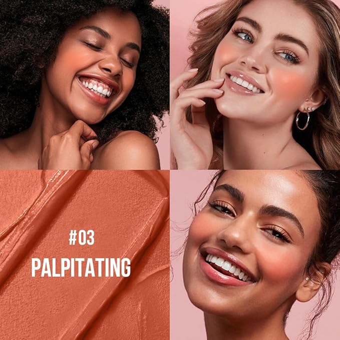 Multi-Use Makeup Cream Blush Stick, Unidollss 3-in-1 Buildable Blush Stick for Cheeks, Eyes, and Lips, Hydrating formula, All day wear, Easy Application with Thumb Puff Included (03 PALPITATING)-Velvo Beauty