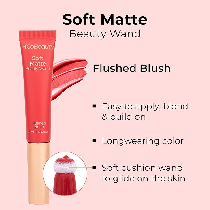 MCoBeauty Soft Matte Beauty Wand, Flushed Blush, Velvety Finish of Buildable Color, Vegan, Cruelty Free Cosmetics-Velvo Beauty