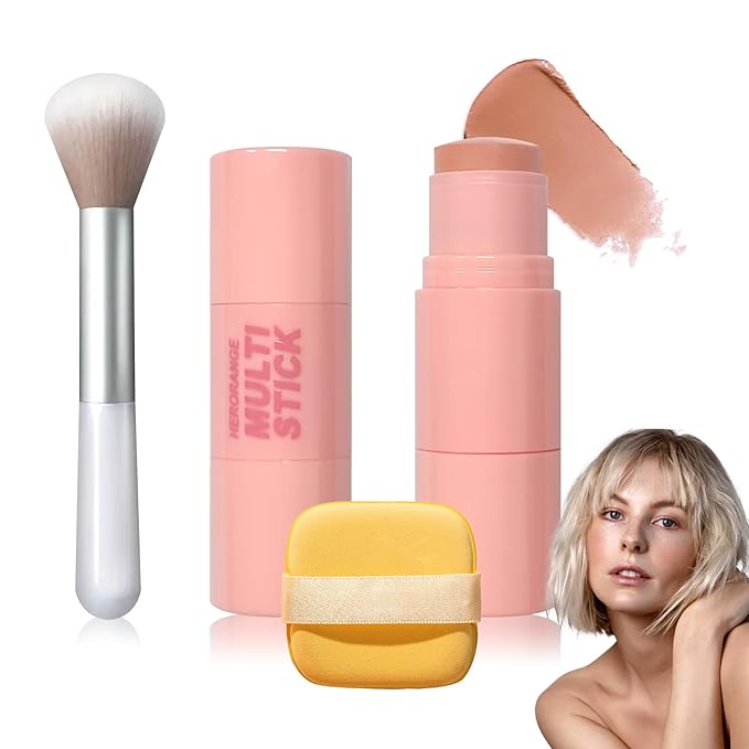 Cream Blush Stick with Brush and Makeup Sponge,Waterproof Multi Cream Makeup Stick,Lightweight,Long-lasting,2 in 1 Multi Blush for Cheeks & Lip Tint & Eyeshadow Q-Velvo Beauty