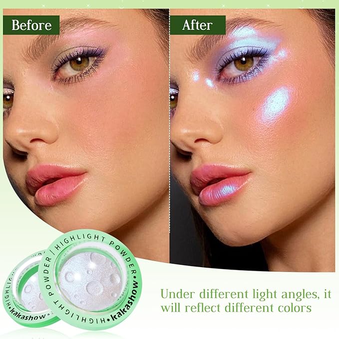 Highlighter Palette, Chameleon Face Shimmer Blush Makeup, Multichrome Glitter Holographic Iridescent Blue Sparkle, Rainbow Color Shifting Eyeshadow Cheek Contour Highlight Creamy Powder Pallet-Velvo Beauty