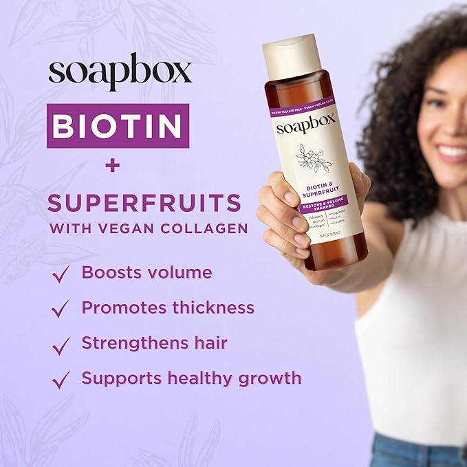 Soapbox Biotin & Superfruit Shampoo & Conditioner Set with Vegan Collagen, Aloe and Shea Butter, Harsh Sulfate Free, Paraben & Silicone Free, 1 Liter Each (Pack of 2)-Velvo Beauty