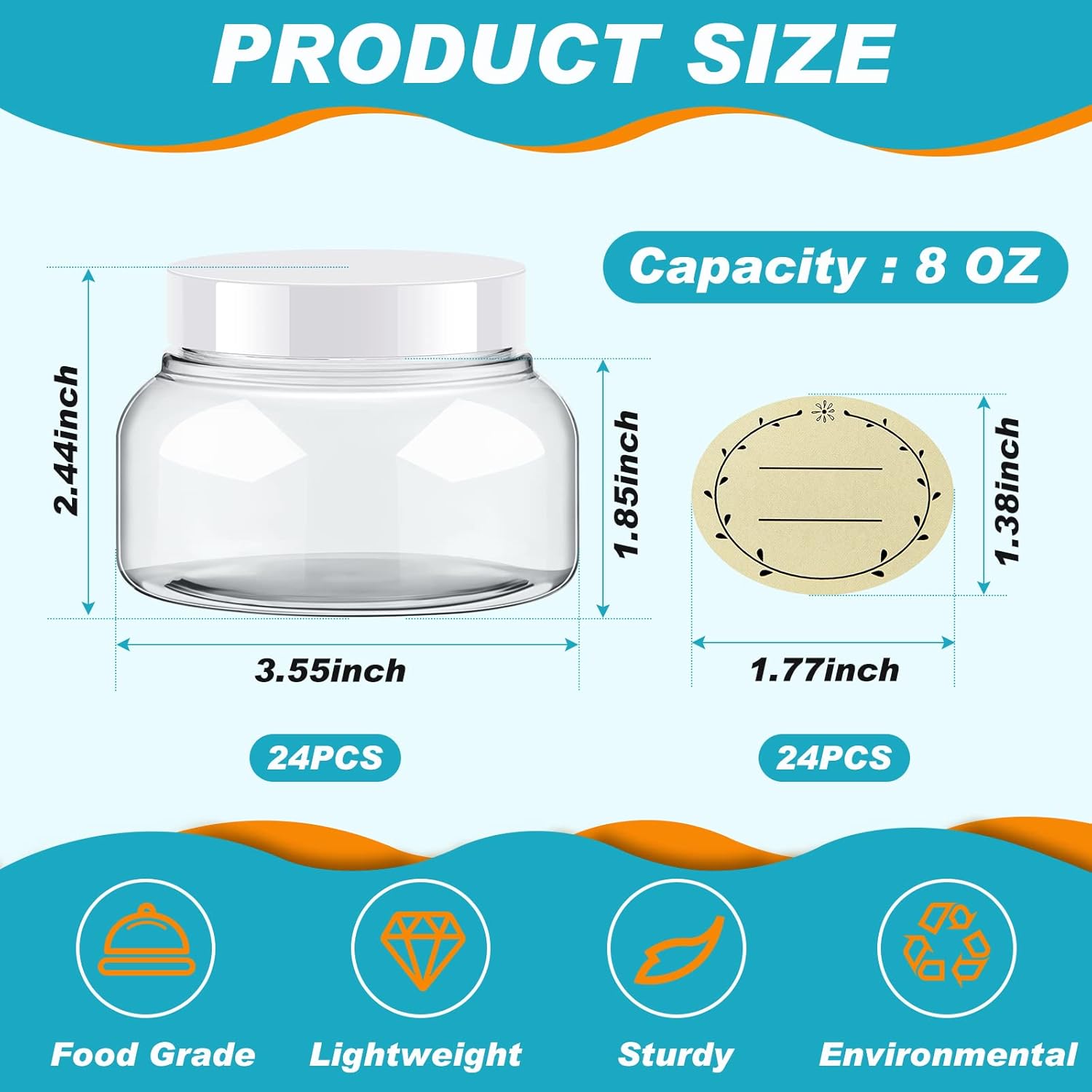Tessco 24 Pack Plastic Jars with Lids Labels Empty Clear Plastic Jars Round Refillable Cosmetic Containers Body Butter Containers Bulk Sugar Scrub Bottle for Make Up(8 oz,White)-Velvo Beauty