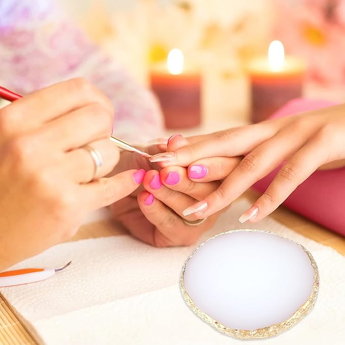 Resin Nail Art Palette Gold Edge Nail Holder Heart Shaped Color Makeup Foundation Mixing Tools Display Board Gel Nail Art Color Mixing Palette Painting Tray Manicure Tool (Irregular White)-Velvo Beauty