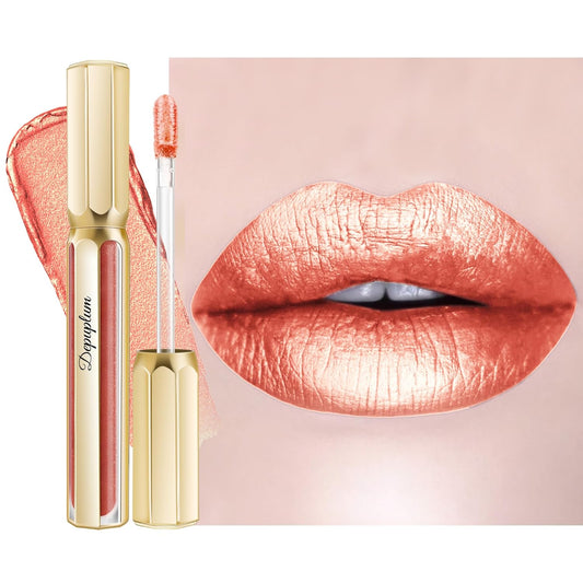 Peach Red Lipsticks for Women Metallic Lipstick Long Lasting Non Stick Cup Lip Gloss, Shimmer Lightweight Hydrating Full Coverage Lip Color, DP115 Juice Box-Velvo Beauty
