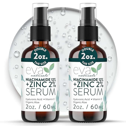 Eva Naturals Niacinamide 12% + Zinc Serum for Face – Dark Spot Remover, Pore Minimizer, Redness Relief, Hydrating Vitamin B3 with Botanical Hyaluronic Acid, Anti-Aging Serum for Clear Skin (2 Pack)-Velvo Beauty