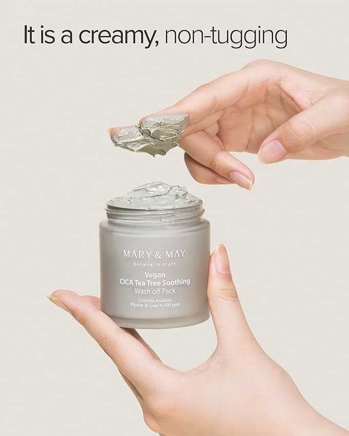 Mary&May Vegan Cica Tea Tree Soothing Wash Off Pack - Natural Centella Clay Mask for Sensitive Skin, Relieves Irritation, Cleanses Pores, and Hydrates, 4.23oz.-Velvo Beauty