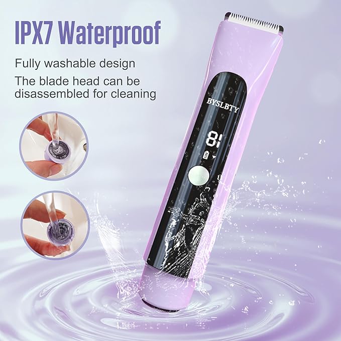 2 in 1 Bikini Trimmer for Women Dual Head Electric Shaver with LED Display,IPX7 Waterproof Wet & Dry, Painless Shaver for Underarm Leg Arm Body Face Private Area Purple-Velvo Beauty