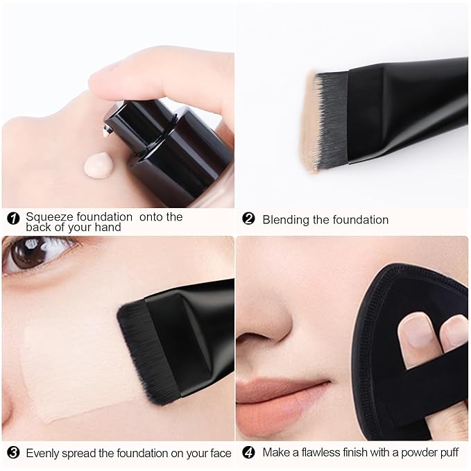 2Pcs Flat Foundation Brush,Face Mask Brush Makeup Spatula Facial Brush for Liquid Foundation Mask,Premium Face Korean Makeup Brush for Blending Cream (Black&Black)-Velvo Beauty