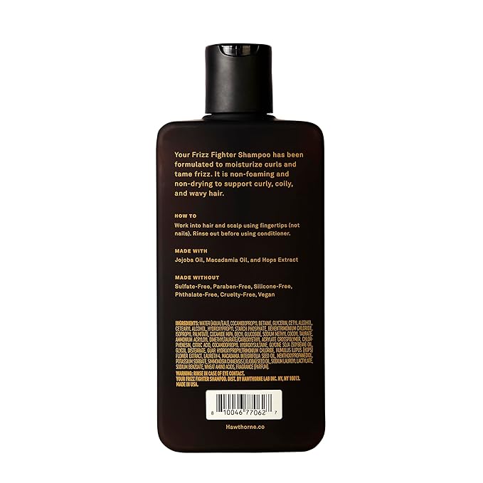 Hawthorne Frizz Fighter Shampoo for Curly Hair with Shea Butter, Macadamia, and Coconut Oil. Hydrate Hair and Tame Frizz. Sulfate Free, Paraben Free. 8 Fl. Oz. 2-Pack.-Velvo Beauty